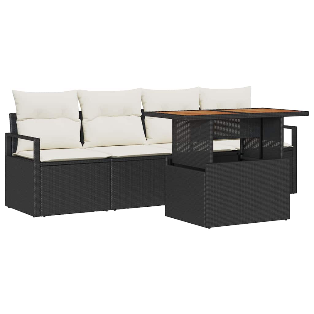 Tuin Sofa Set met opslag 5 pcs Zwart Poly riet is nu te koop bij PeponiXL, paradijselijk wonen!