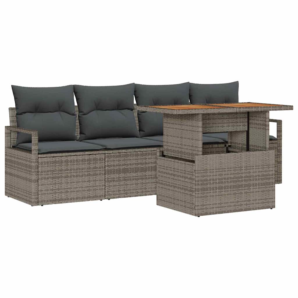Tuin Sofa Set met opslag 5 pcs Grijs Poly riet is nu te koop bij PeponiXL, paradijselijk wonen!