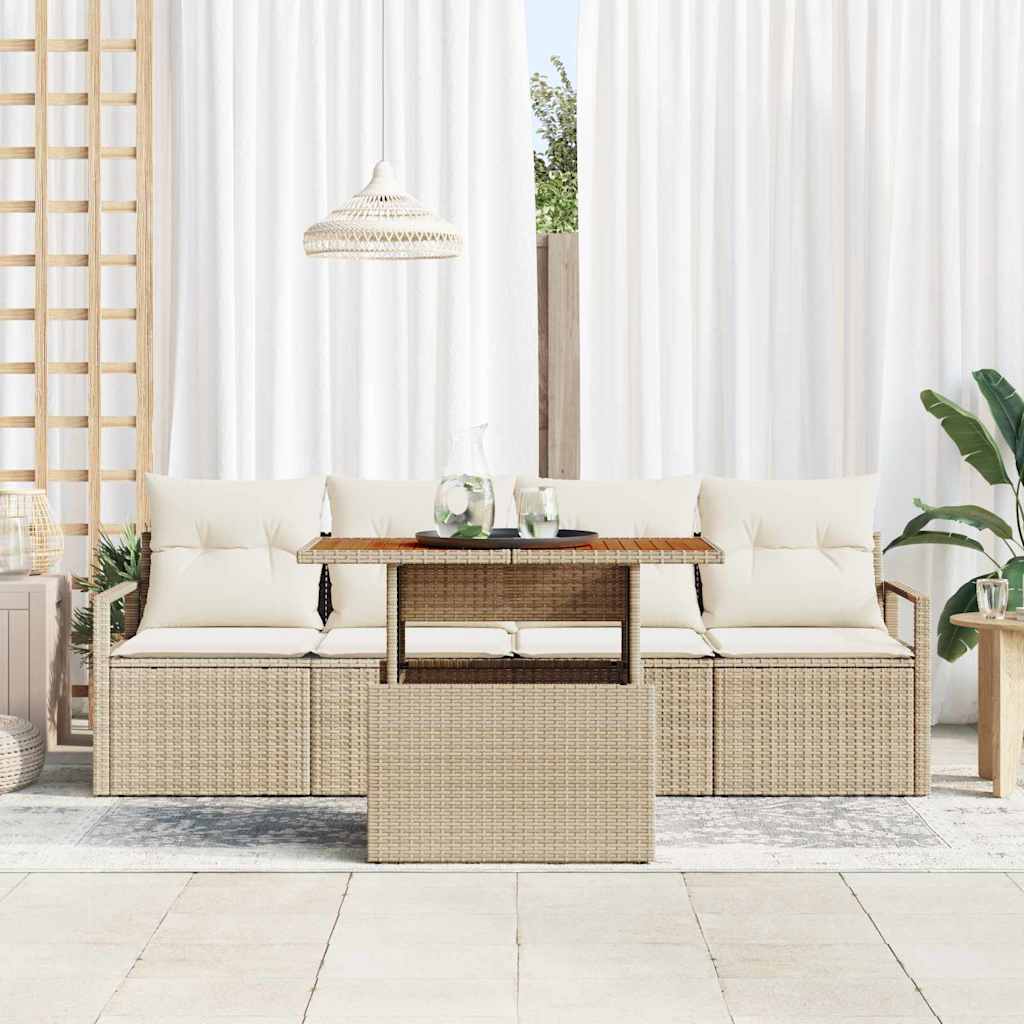 Tuin Sofa Set met opslag 5 pcs Beige Poly riet is nu te koop bij PeponiXL, paradijselijk wonen!