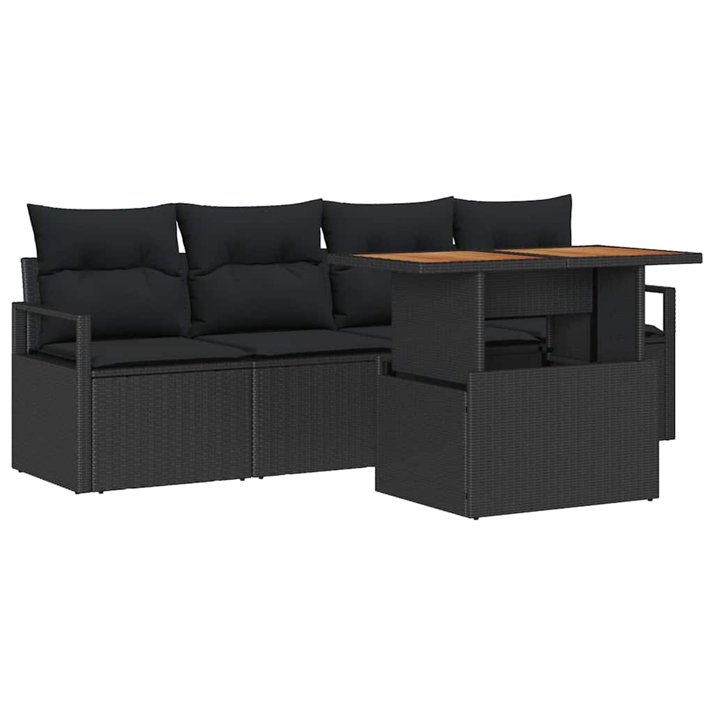 Tuin Sofa Set met opslag 5 pcs Zwart Poly riet is nu te koop bij PeponiXL, paradijselijk wonen!