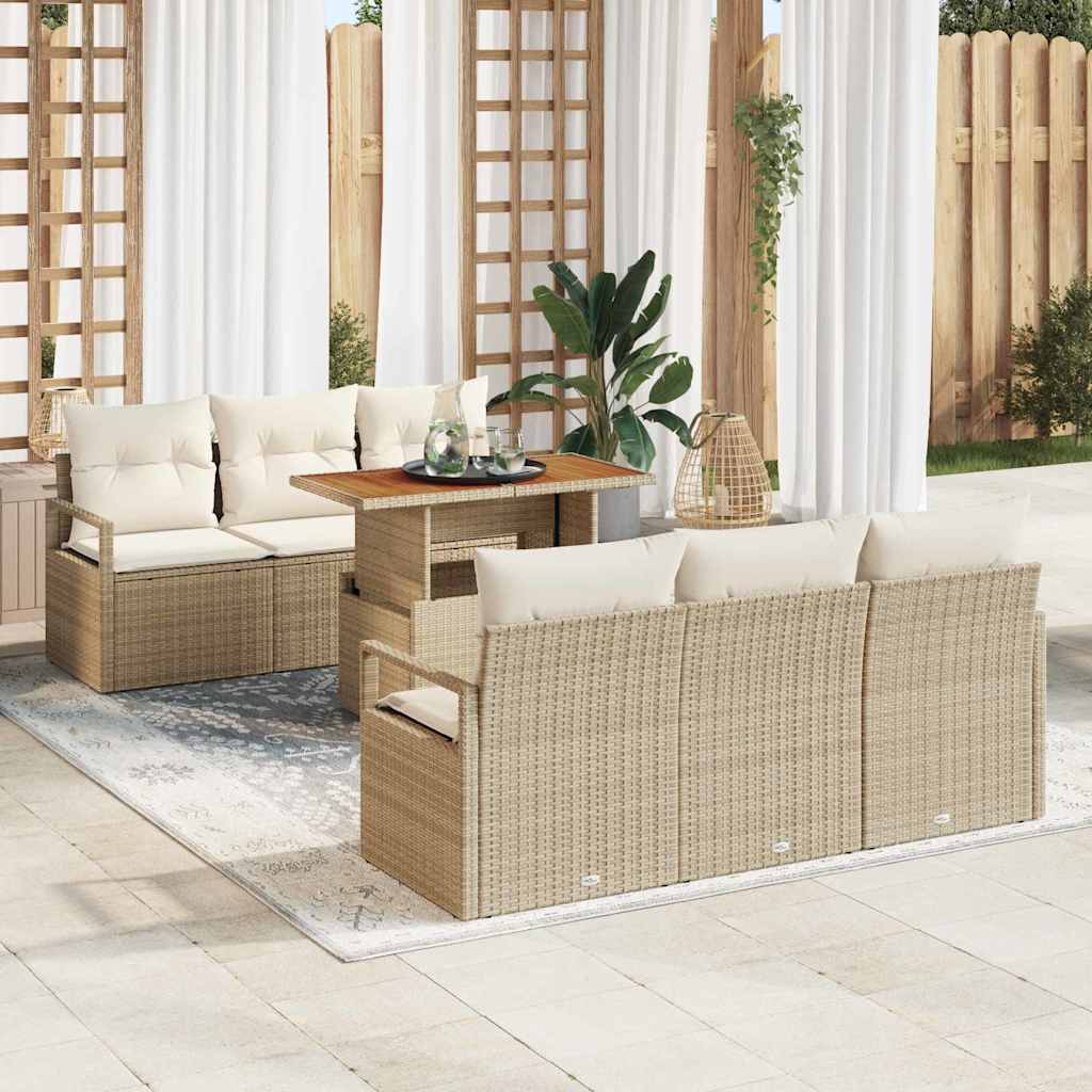 Tuin Sofa Set met opslag 7 pcs Beige Poly riet is nu te koop bij PeponiXL, paradijselijk wonen!