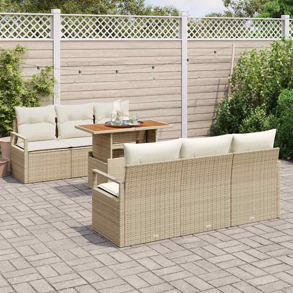 Tuin Sofa Set met opslag 7 pcs Beige Poly riet is nu te koop bij PeponiXL, paradijselijk wonen!
