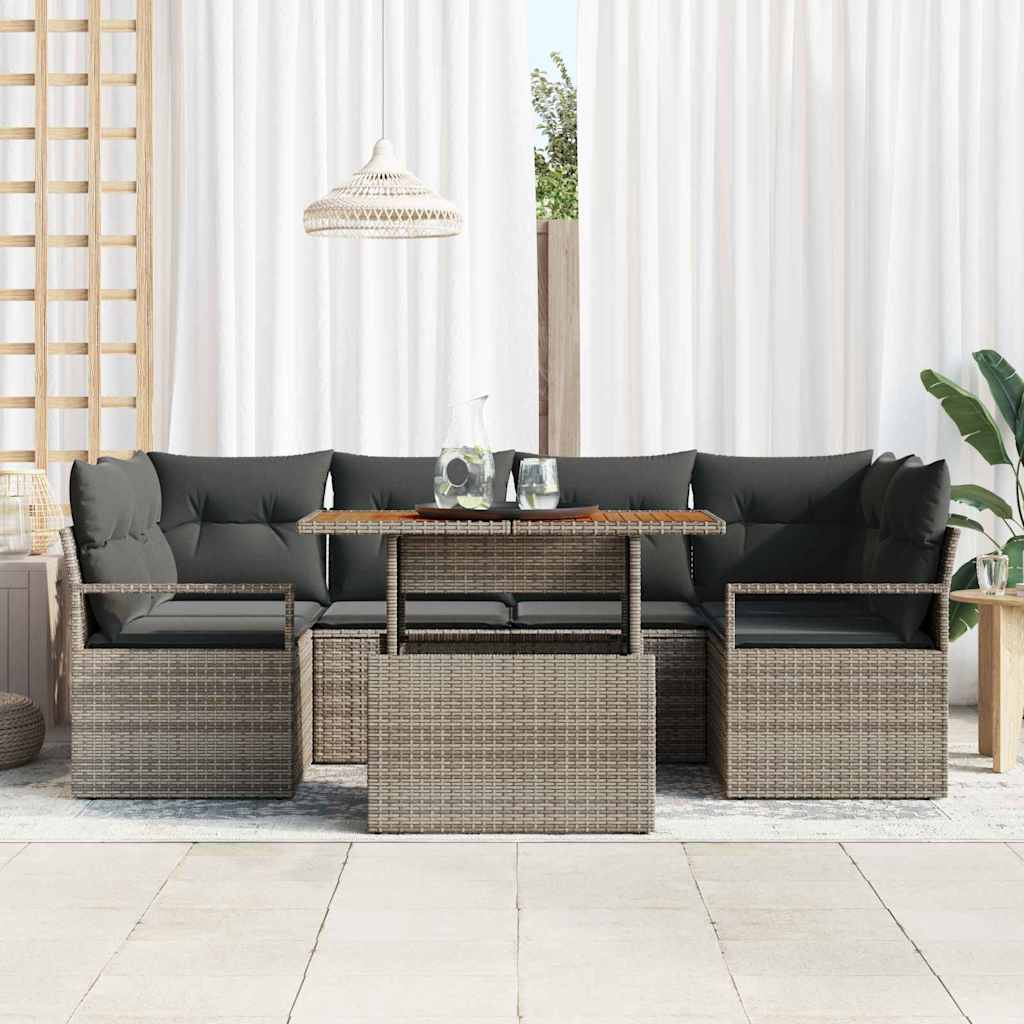 Tuin Sofa Set met opslag 7 pcs Grijs Poly riet is nu te koop bij PeponiXL, paradijselijk wonen!