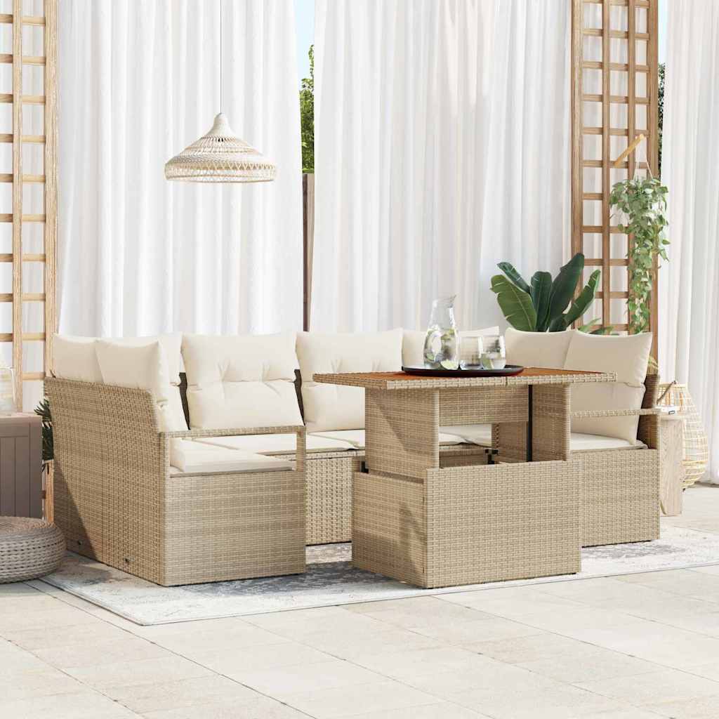 Tuin Sofa Set met opslag 7 pcs Beige Poly riet is nu te koop bij PeponiXL, paradijselijk wonen!