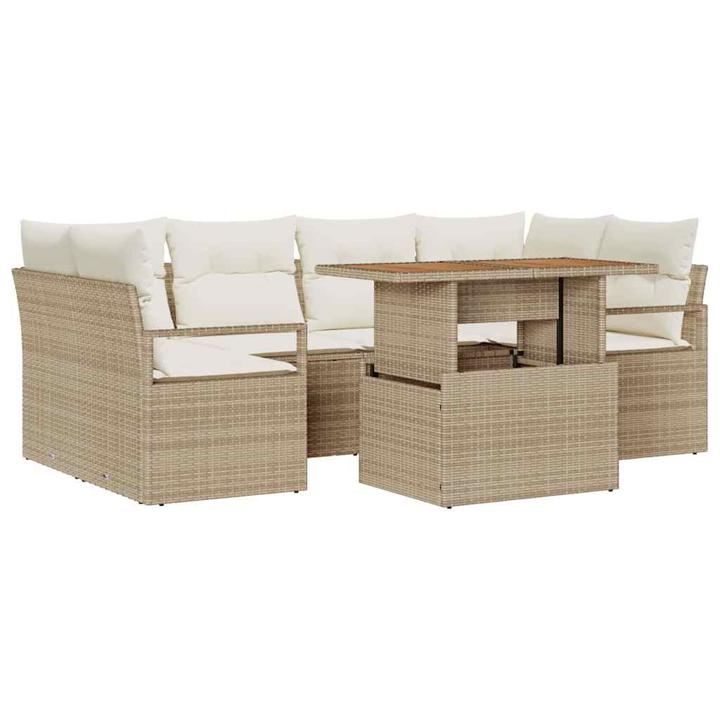 Tuin Sofa Set met opslag 7 pcs Beige Poly riet is nu te koop bij PeponiXL, paradijselijk wonen!