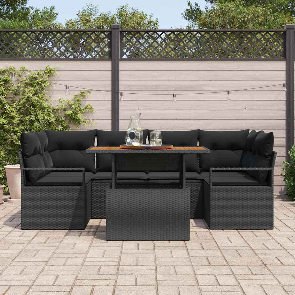 Tuin Sofa Set met opslag 7 pcs Zwart Poly riet is nu te koop bij PeponiXL, paradijselijk wonen!