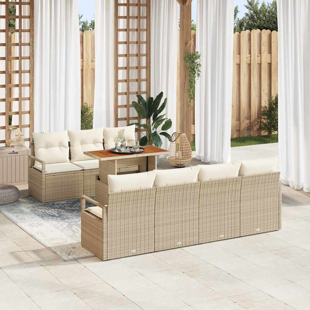 Tuin Sofa Set met opslag 8 pcs Beige Poly riet is nu te koop bij PeponiXL, paradijselijk wonen!