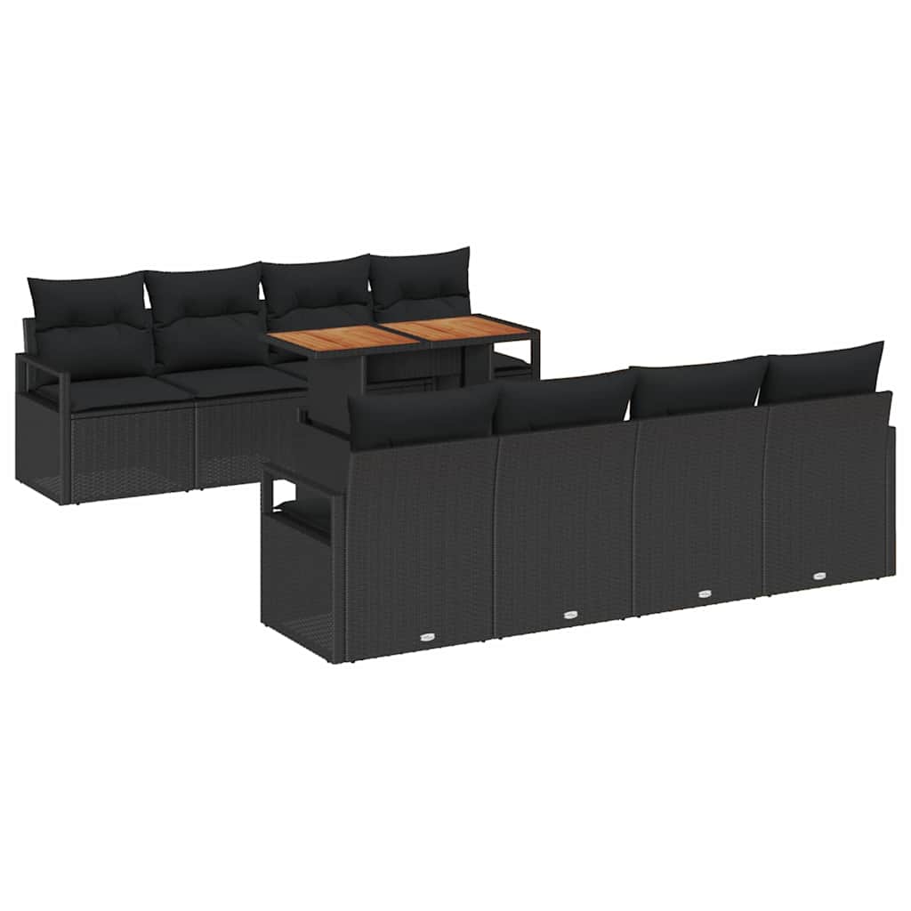 Tuin Sofa Set met opslag 9 pcs Zwart Poly riet is nu te koop bij PeponiXL, paradijselijk wonen!