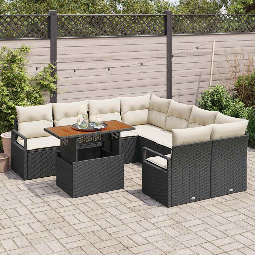 Tuin Sofa Set met opslag 9 pcs Zwart Poly riet is nu te koop bij PeponiXL, paradijselijk wonen!