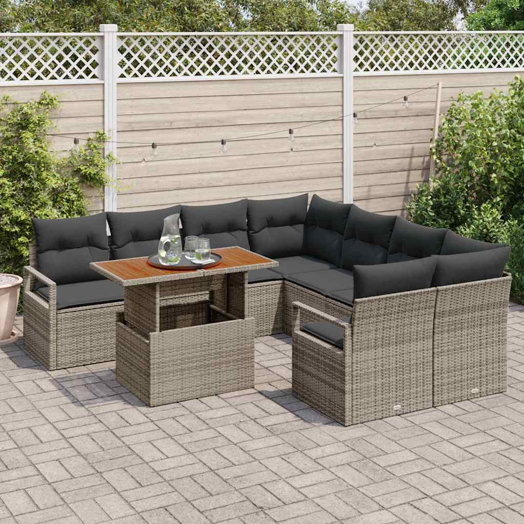 Tuin Sofa Set met opslag 9 pcs Grijs Poly riet is nu te koop bij PeponiXL, paradijselijk wonen!