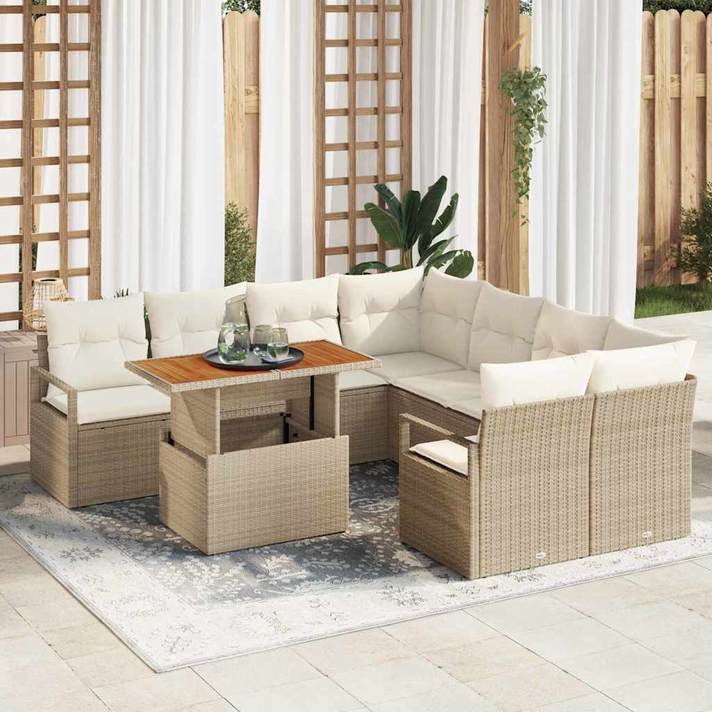 Tuin Sofa Set met opslag 9 pcs Beige Poly riet is nu te koop bij PeponiXL, paradijselijk wonen!