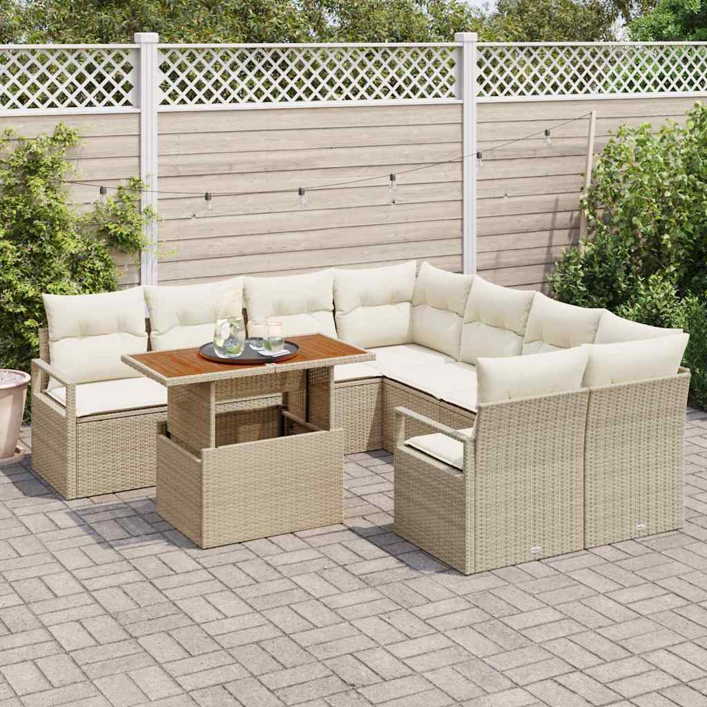Tuin Sofa Set met opslag 9 pcs Beige Poly riet is nu te koop bij PeponiXL, paradijselijk wonen!