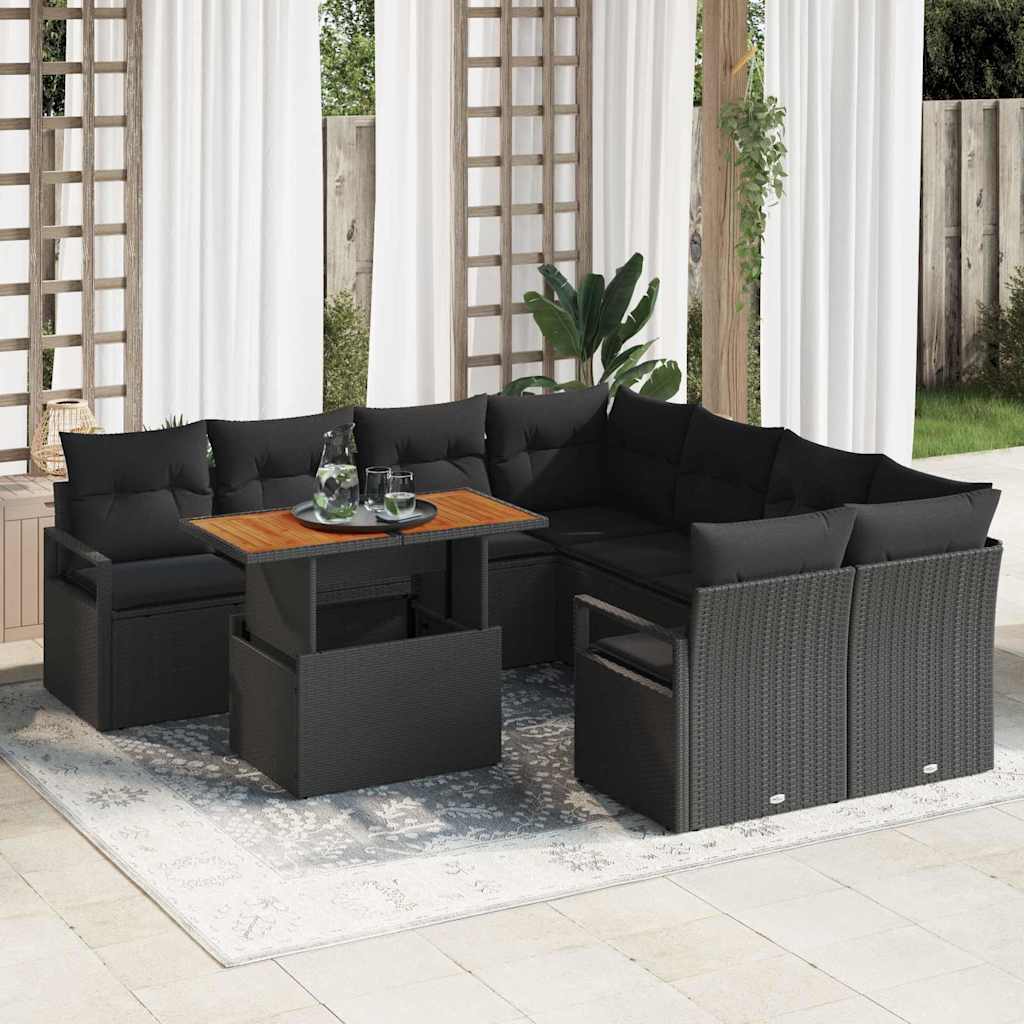 Tuin Sofa Set met opslag 9 pcs Zwart Poly riet is nu te koop bij PeponiXL, paradijselijk wonen!