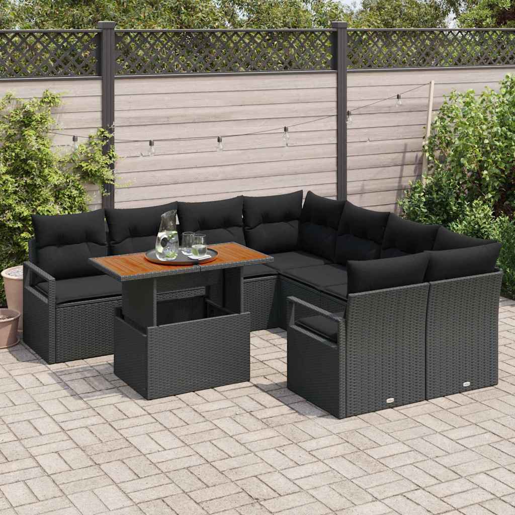Tuin Sofa Set met opslag 9 pcs Zwart Poly riet is nu te koop bij PeponiXL, paradijselijk wonen!