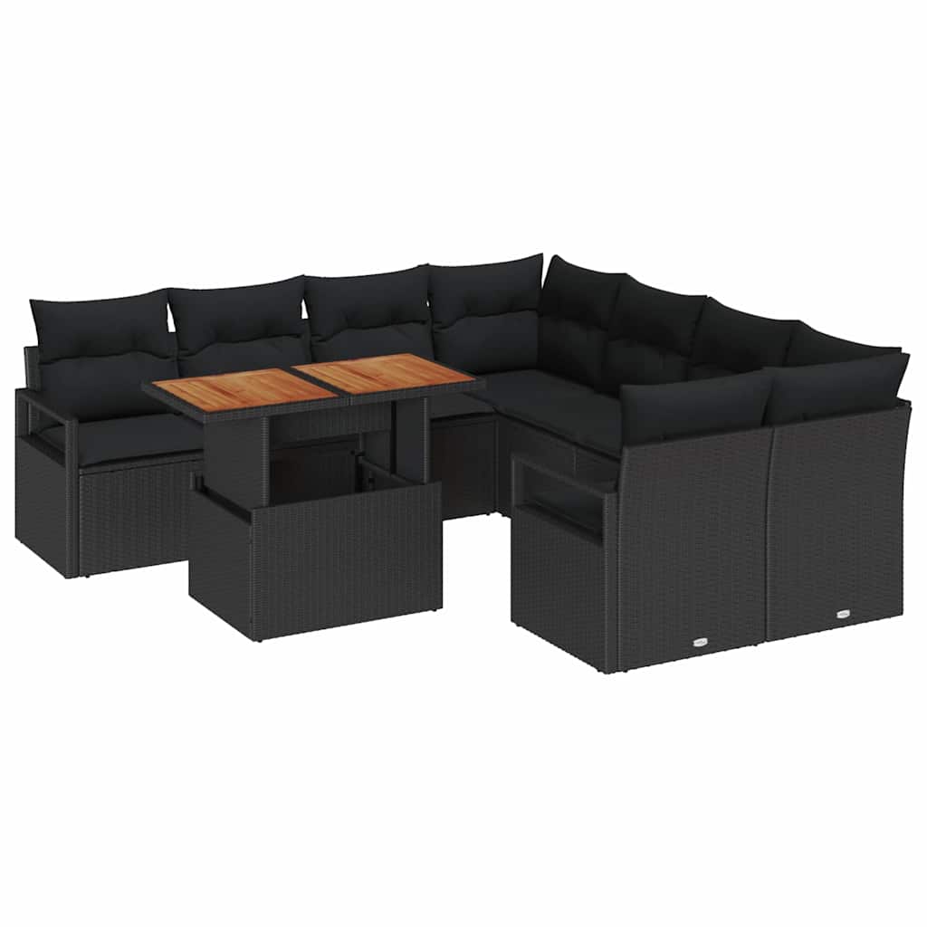 Tuin Sofa Set met opslag 9 pcs Zwart Poly riet is nu te koop bij PeponiXL, paradijselijk wonen!