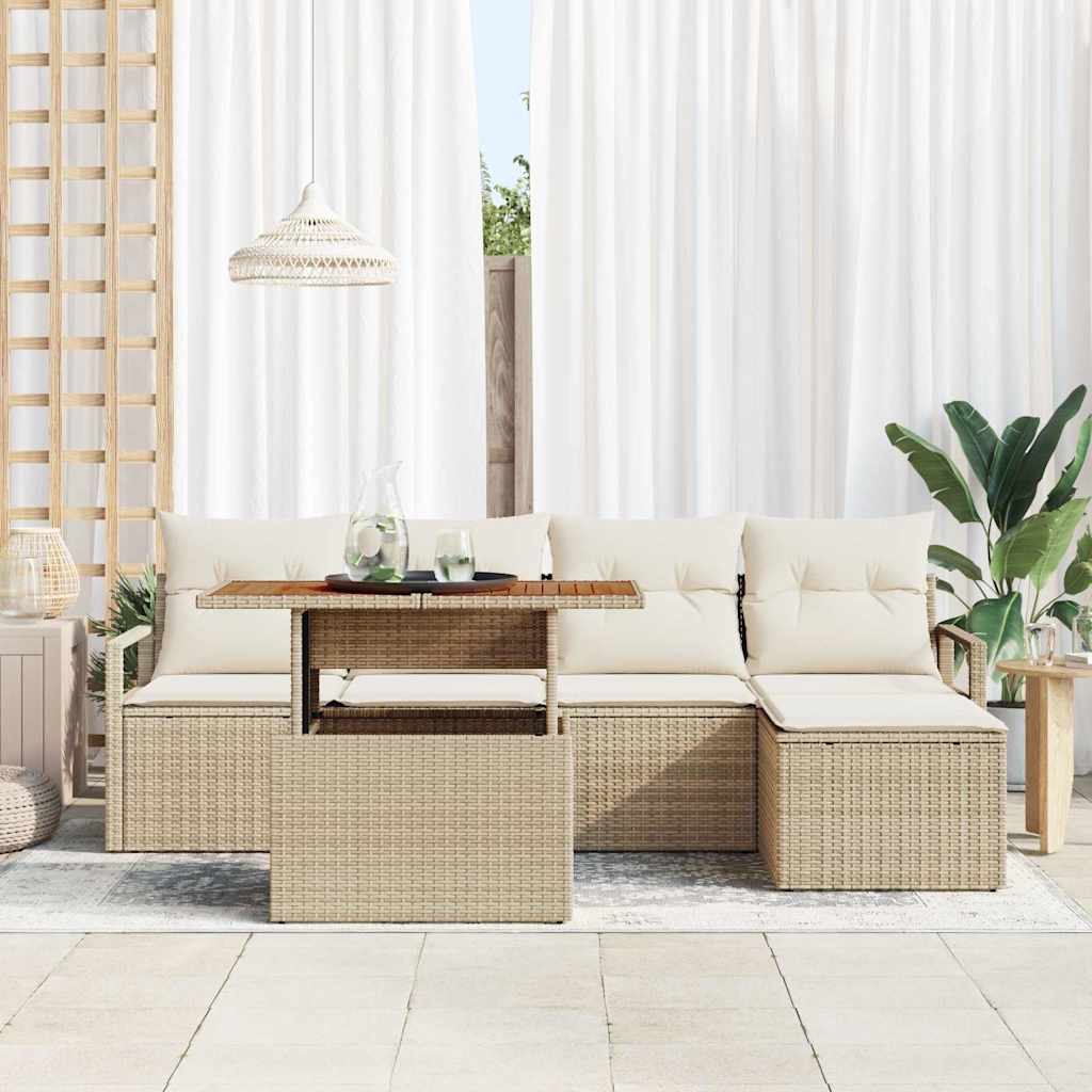 Tuin Sofa Set met opslag 6 pcs Beige Poly riet is nu te koop bij PeponiXL, paradijselijk wonen!
