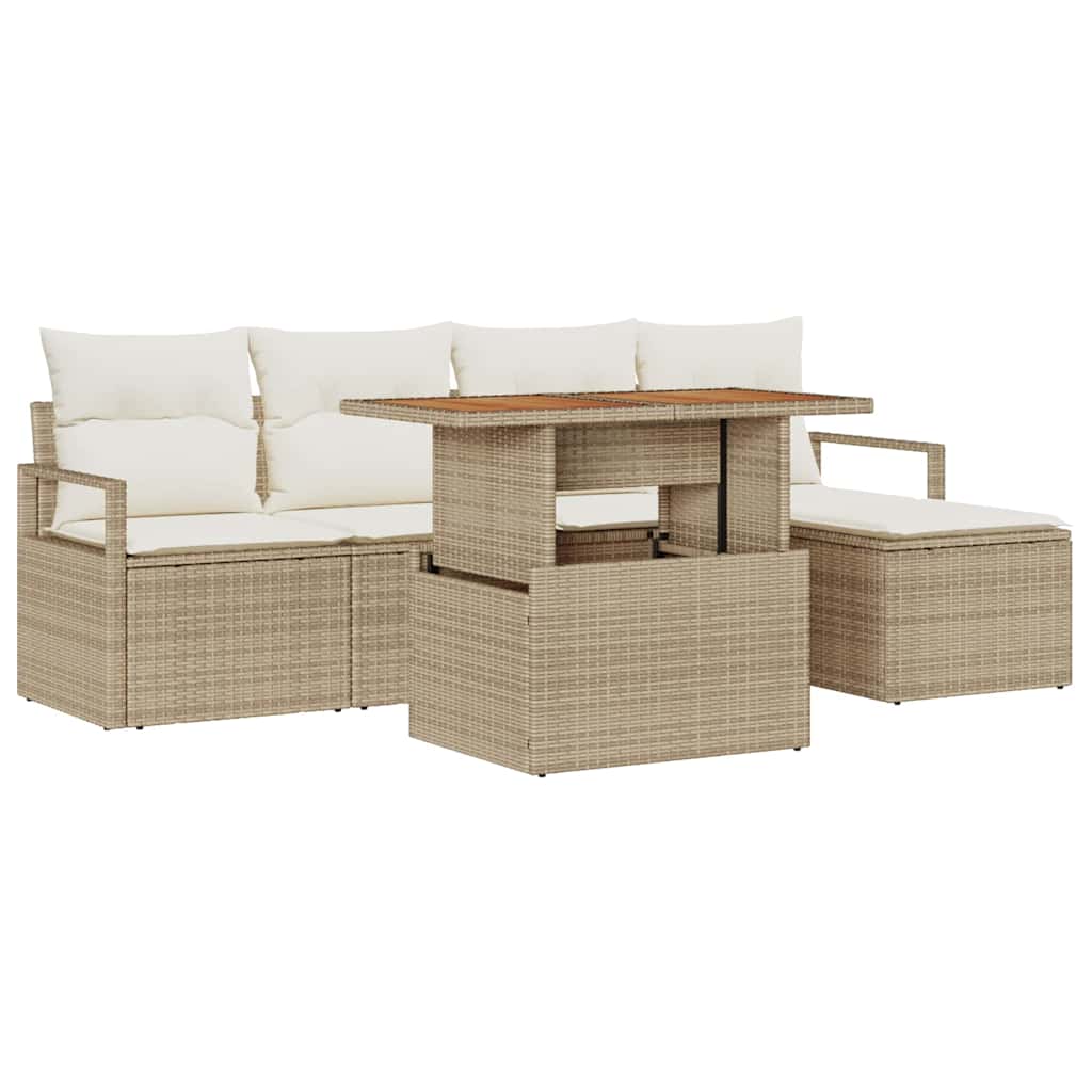 Tuin Sofa Set met opslag 6 pcs Beige Poly riet is nu te koop bij PeponiXL, paradijselijk wonen!