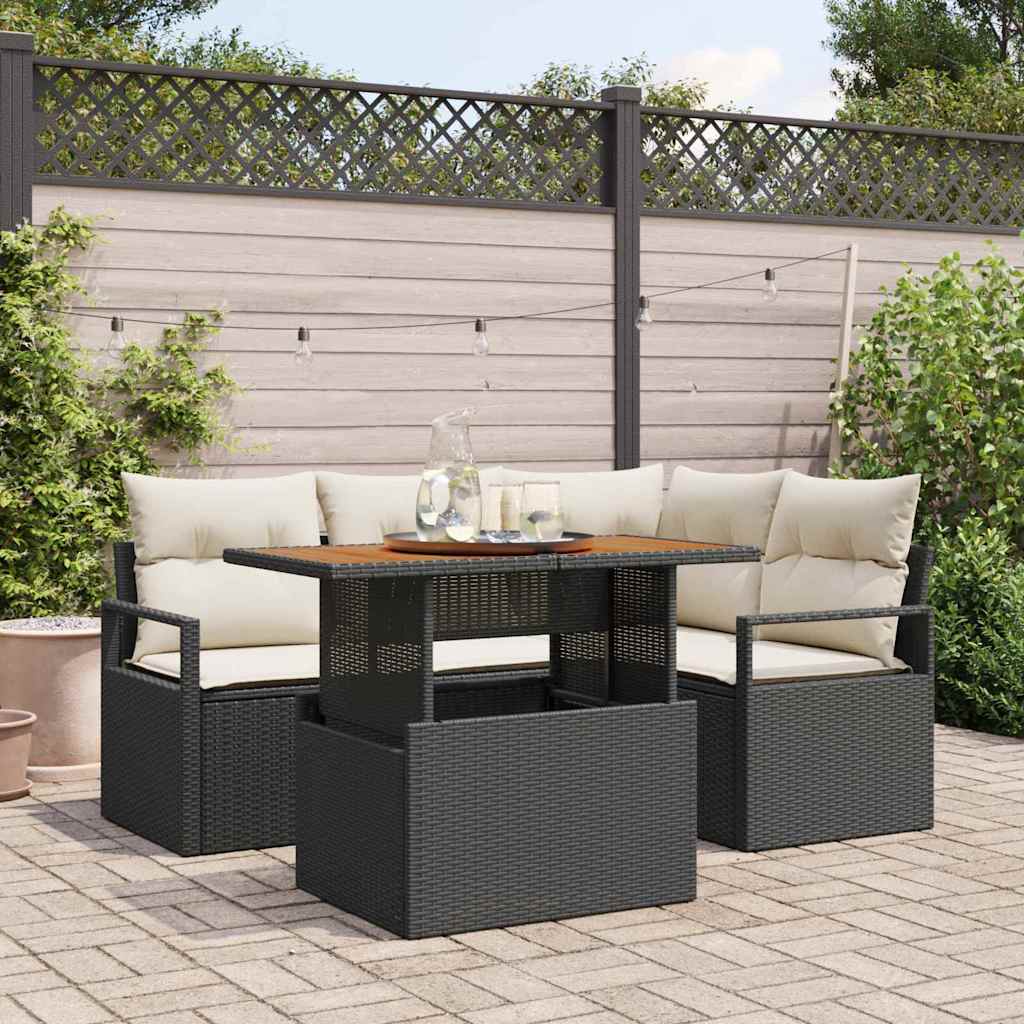 Tuin Sofa Set met opslag 5 pcs Zwart Poly riet is nu te koop bij PeponiXL, paradijselijk wonen!