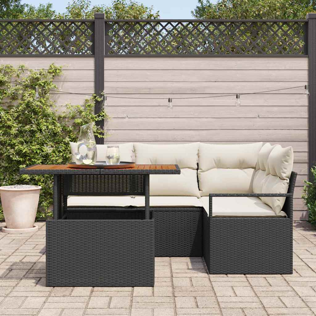 Tuin Sofa Set met opslag 5 pcs Zwart Poly riet is nu te koop bij PeponiXL, paradijselijk wonen!