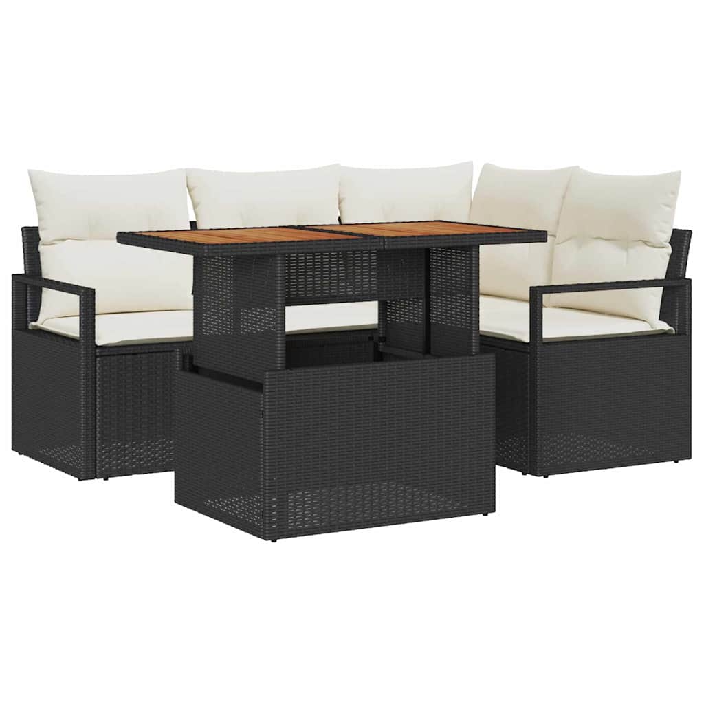Tuin Sofa Set met opslag 5 pcs Zwart Poly riet is nu te koop bij PeponiXL, paradijselijk wonen!