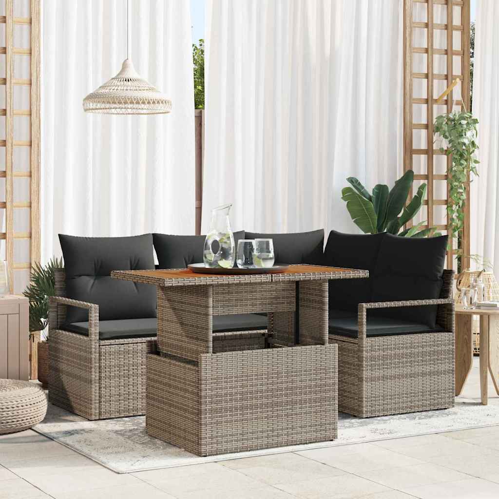 Tuin Sofa Set met opslag 5 pcs Grijs Poly riet is nu te koop bij PeponiXL, paradijselijk wonen!