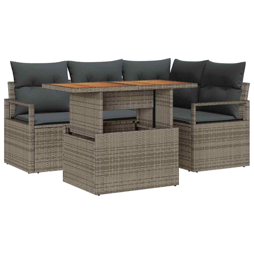 Tuin Sofa Set met opslag 5 pcs Grijs Poly riet is nu te koop bij PeponiXL, paradijselijk wonen!