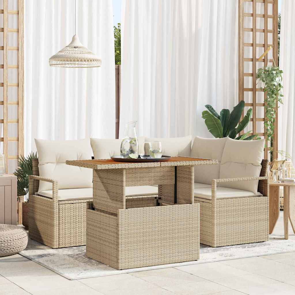 Tuin Sofa Set met opslag 5 pcs Beige Poly riet is nu te koop bij PeponiXL, paradijselijk wonen!