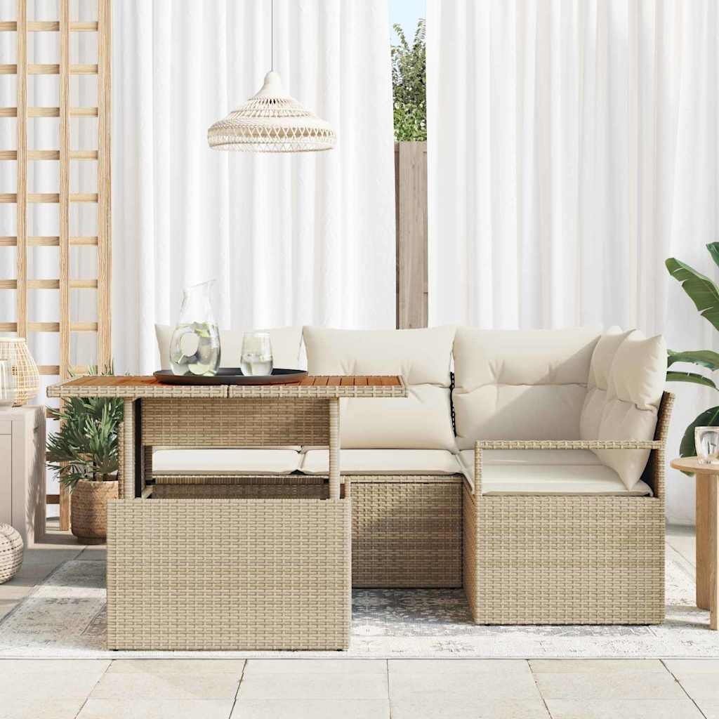Tuin Sofa Set met opslag 5 pcs Beige Poly riet is nu te koop bij PeponiXL, paradijselijk wonen!