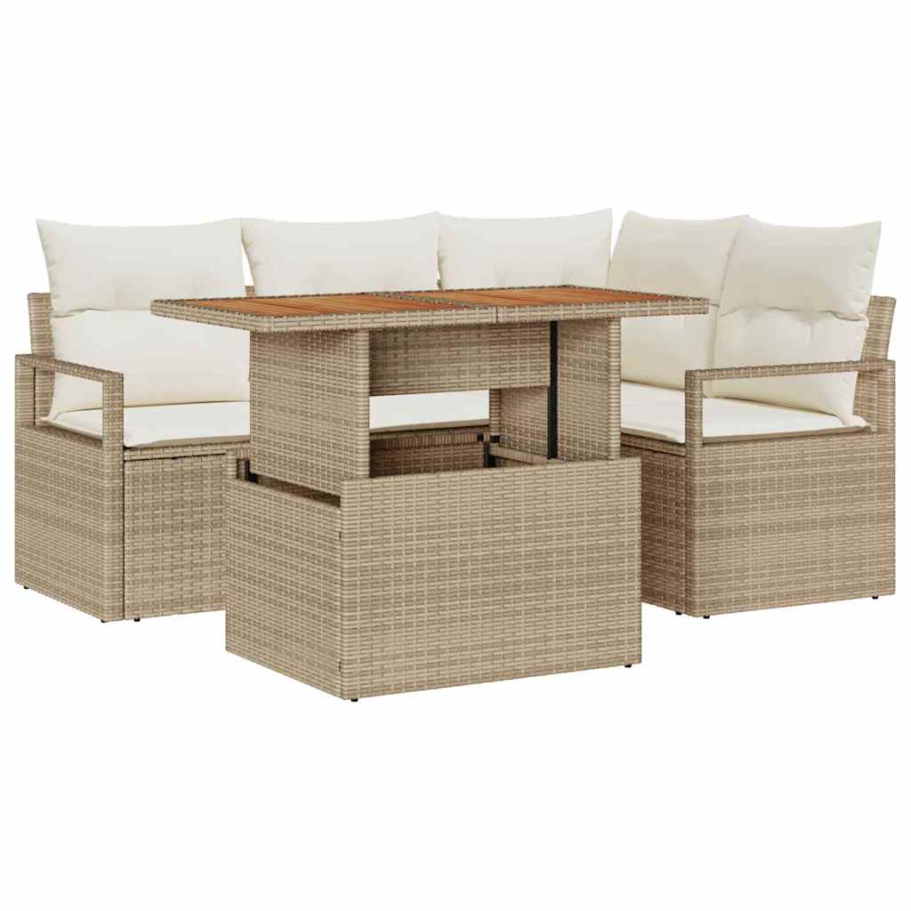 Tuin Sofa Set met opslag 5 pcs Beige Poly riet is nu te koop bij PeponiXL, paradijselijk wonen!