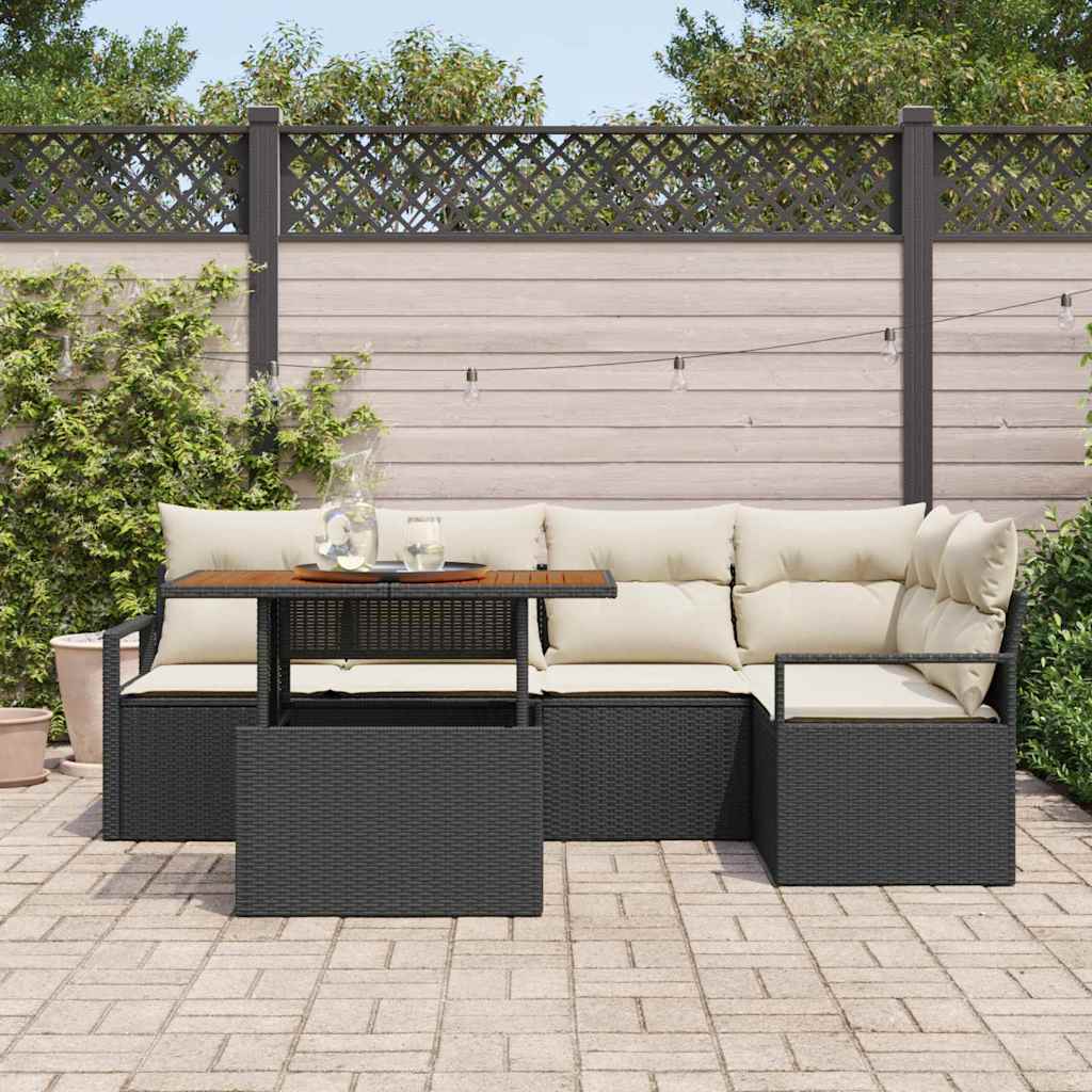 Tuin Sofa Set met opslag 6 pcs Zwart Poly riet is nu te koop bij PeponiXL, paradijselijk wonen!
