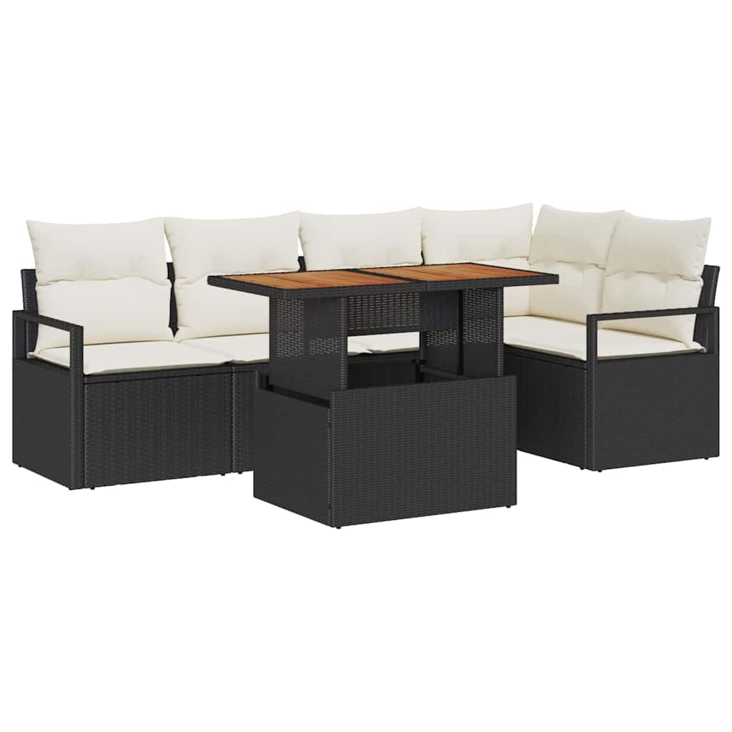 Tuin Sofa Set met opslag 6 pcs Zwart Poly riet is nu te koop bij PeponiXL, paradijselijk wonen!