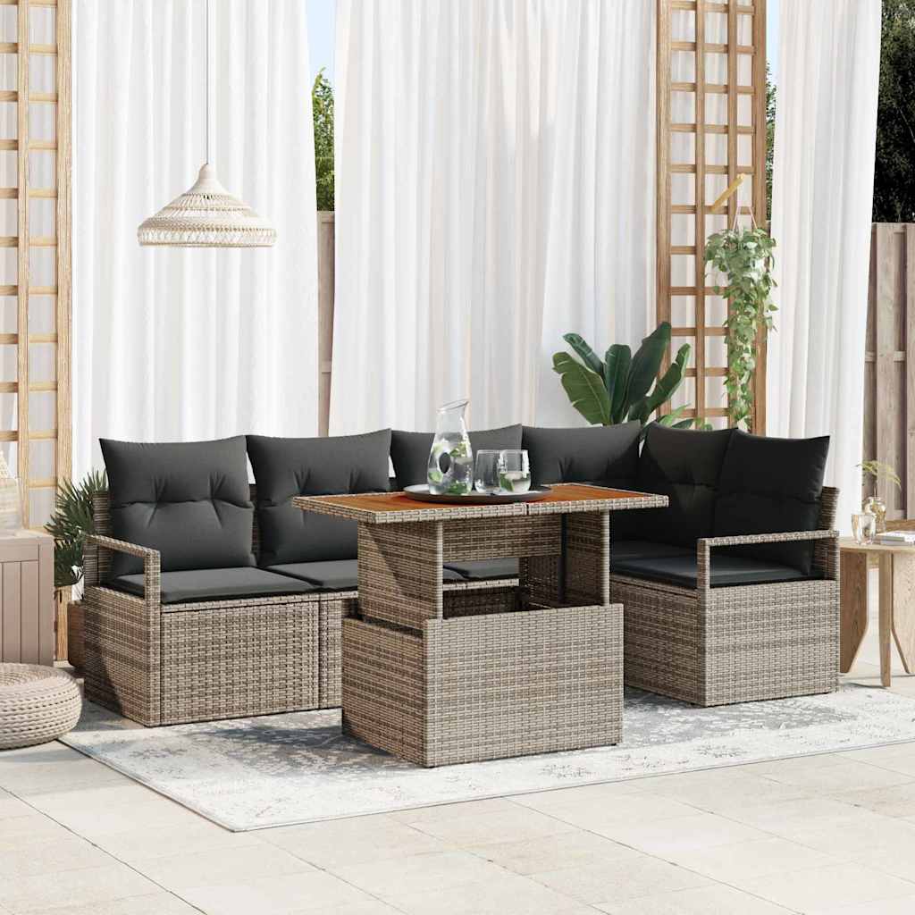 Tuin Sofa Set met opslag 6 pcs Grijs Poly riet is nu te koop bij PeponiXL, paradijselijk wonen!