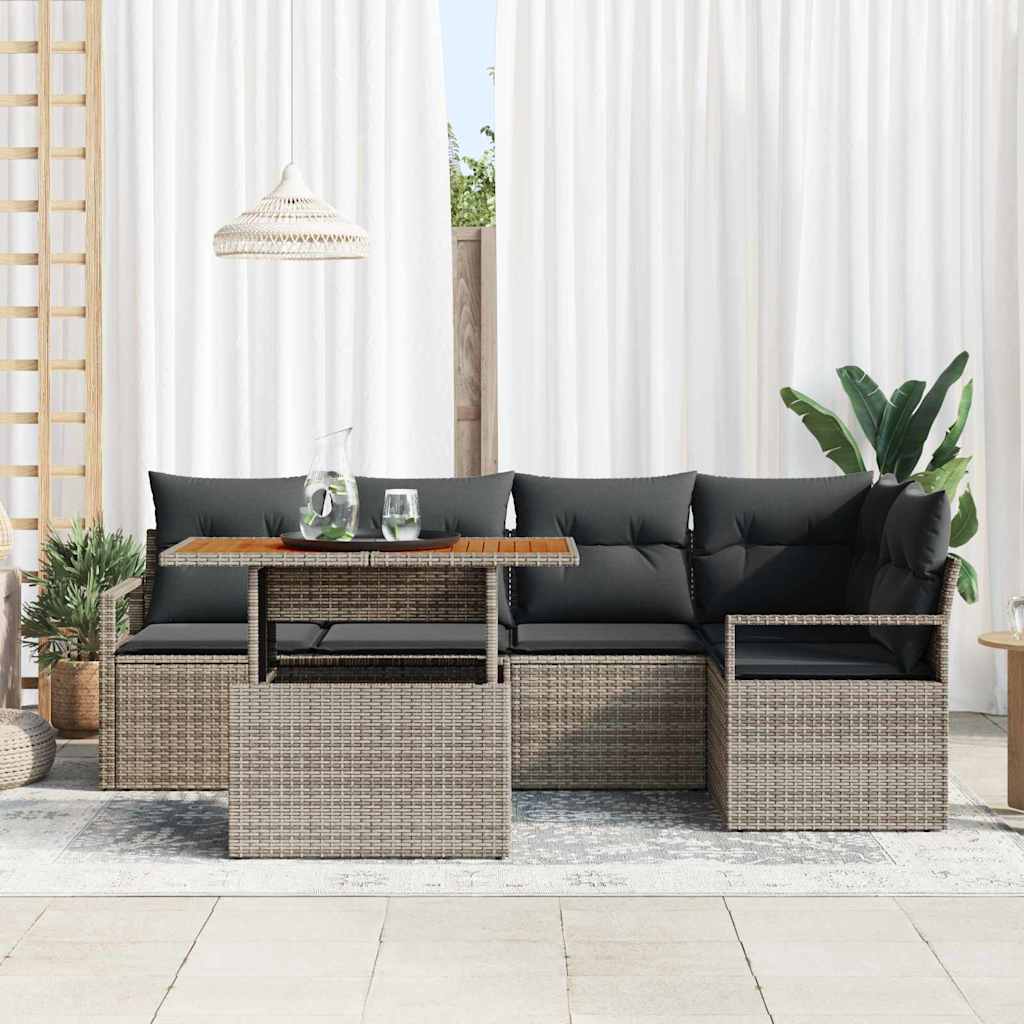 Tuin Sofa Set met opslag 6 pcs Grijs Poly riet is nu te koop bij PeponiXL, paradijselijk wonen!
