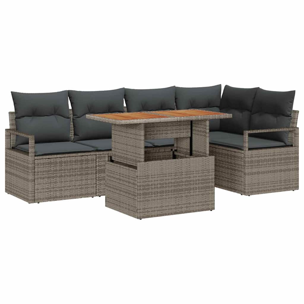 Tuin Sofa Set met opslag 6 pcs Grijs Poly riet is nu te koop bij PeponiXL, paradijselijk wonen!