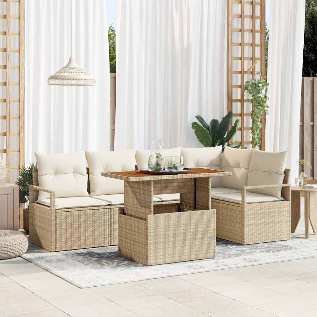 Tuin Sofa Set met opslag 6 pcs Beige Poly riet is nu te koop bij PeponiXL, paradijselijk wonen!