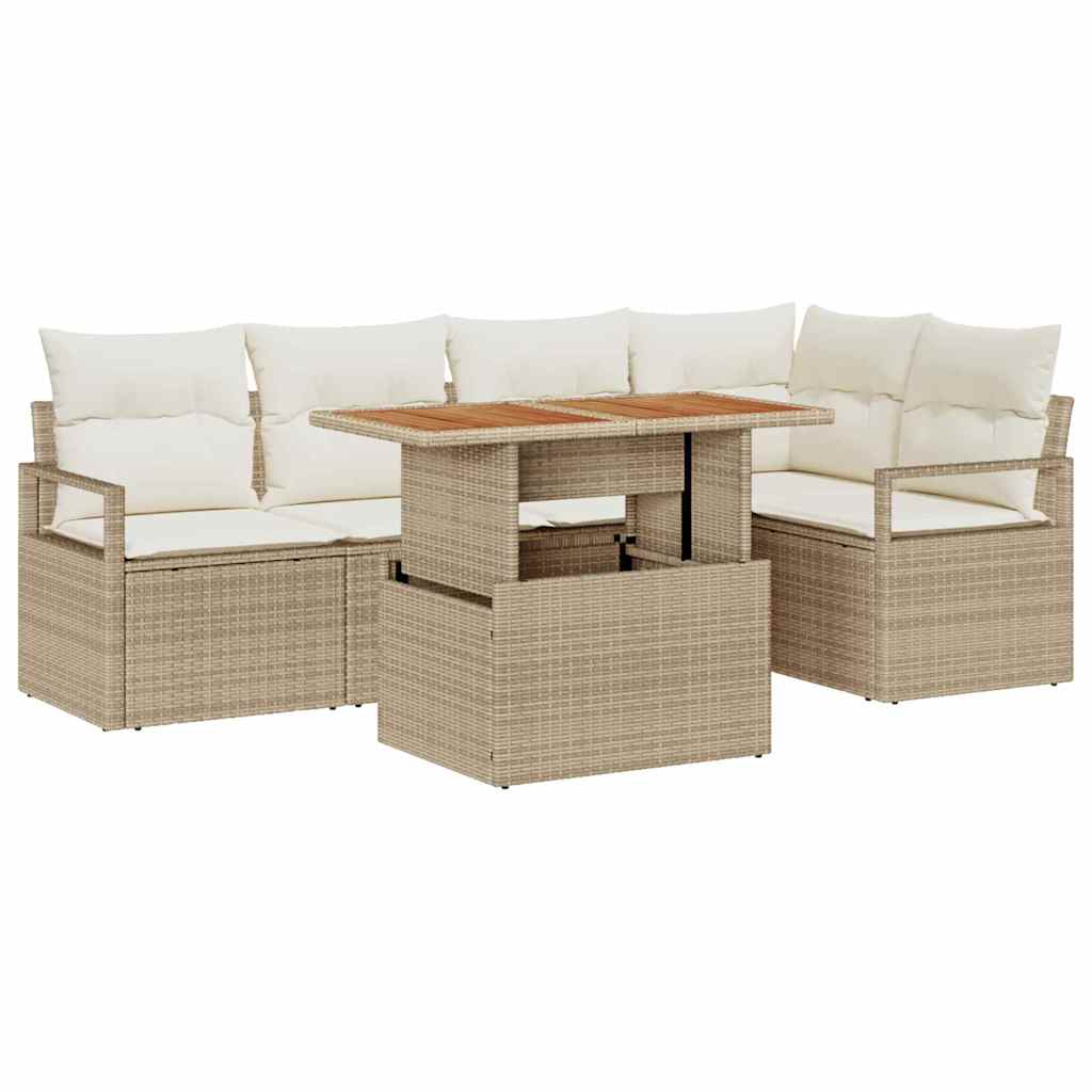 Tuin Sofa Set met opslag 6 pcs Beige Poly riet is nu te koop bij PeponiXL, paradijselijk wonen!