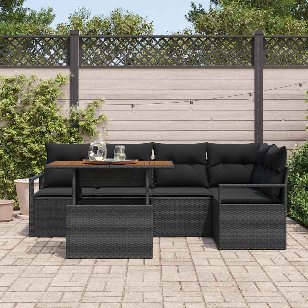 Tuin Sofa Set met opslag 6 pcs Zwart Poly riet is nu te koop bij PeponiXL, paradijselijk wonen!