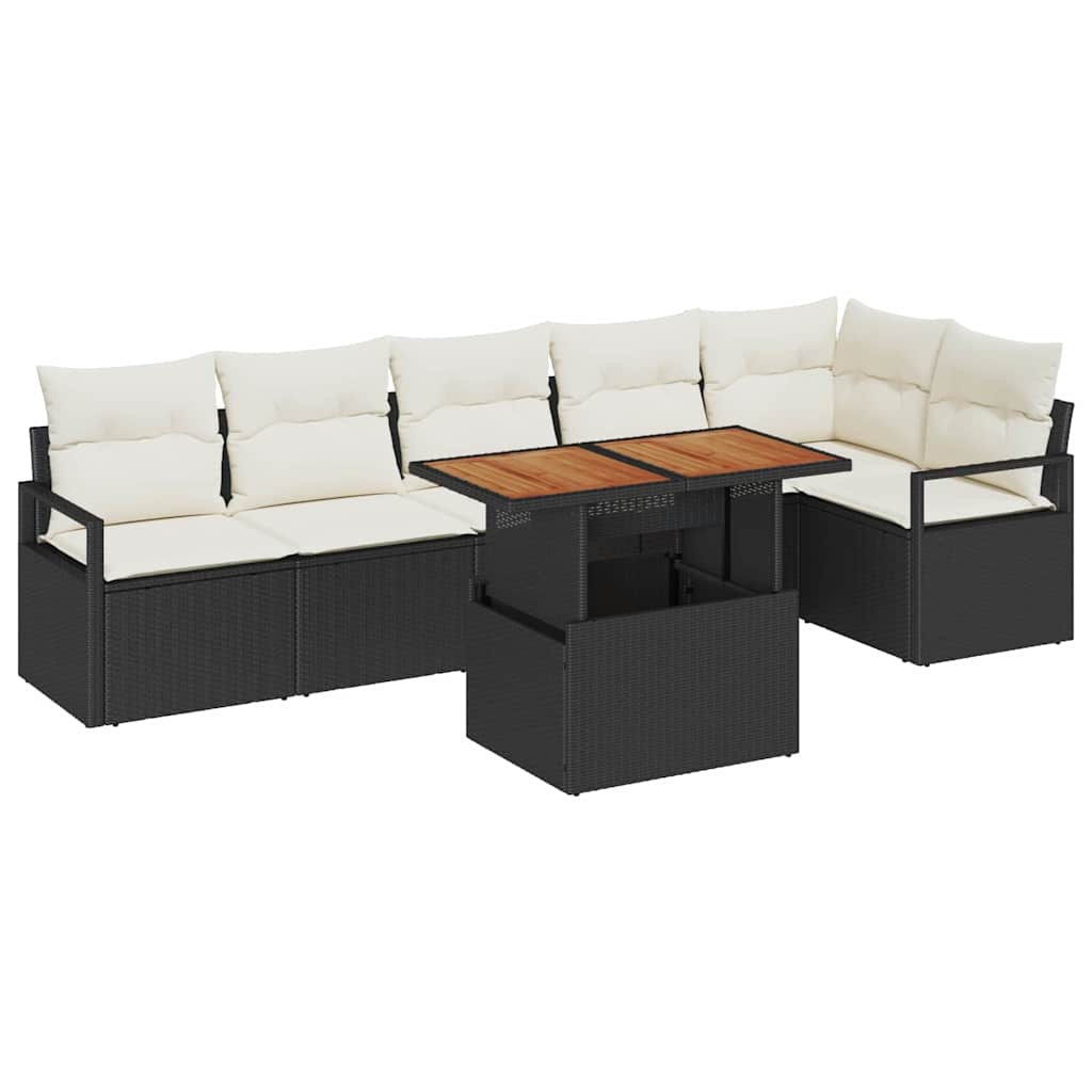 Tuin Sofa Set met opslag 7 pcs Zwart Poly riet is nu te koop bij PeponiXL, paradijselijk wonen!