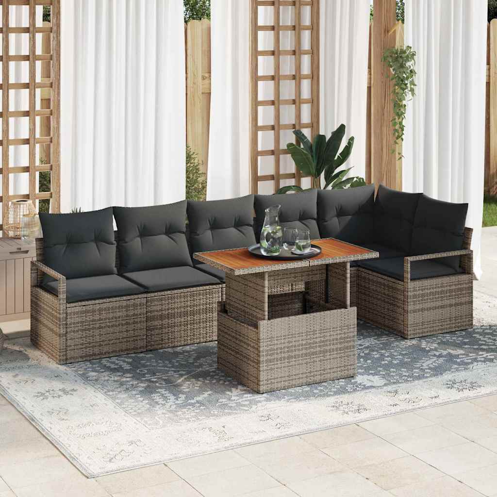Tuin Sofa Set met opslag 7 pcs Grijs Poly riet is nu te koop bij PeponiXL, paradijselijk wonen!