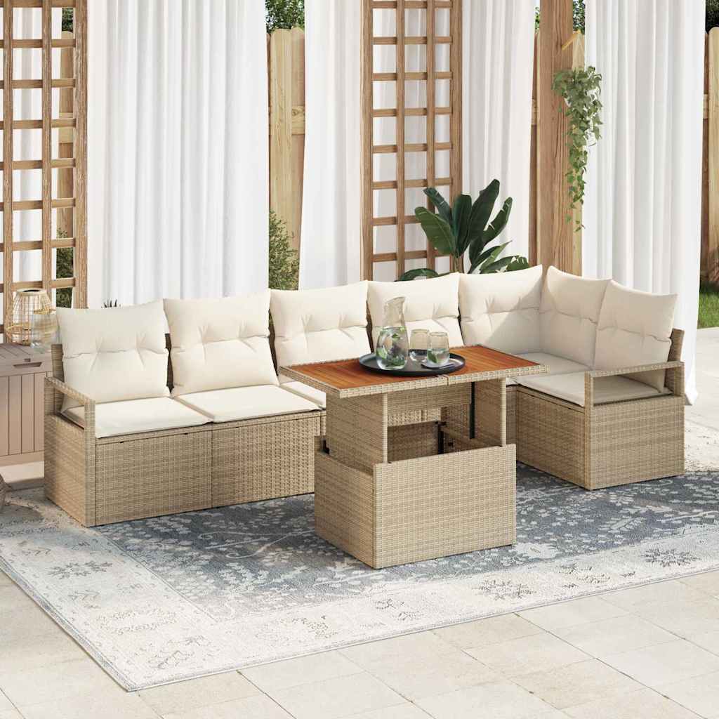 Tuin Sofa Set met opslag 7 pcs Beige Poly riet is nu te koop bij PeponiXL, paradijselijk wonen!