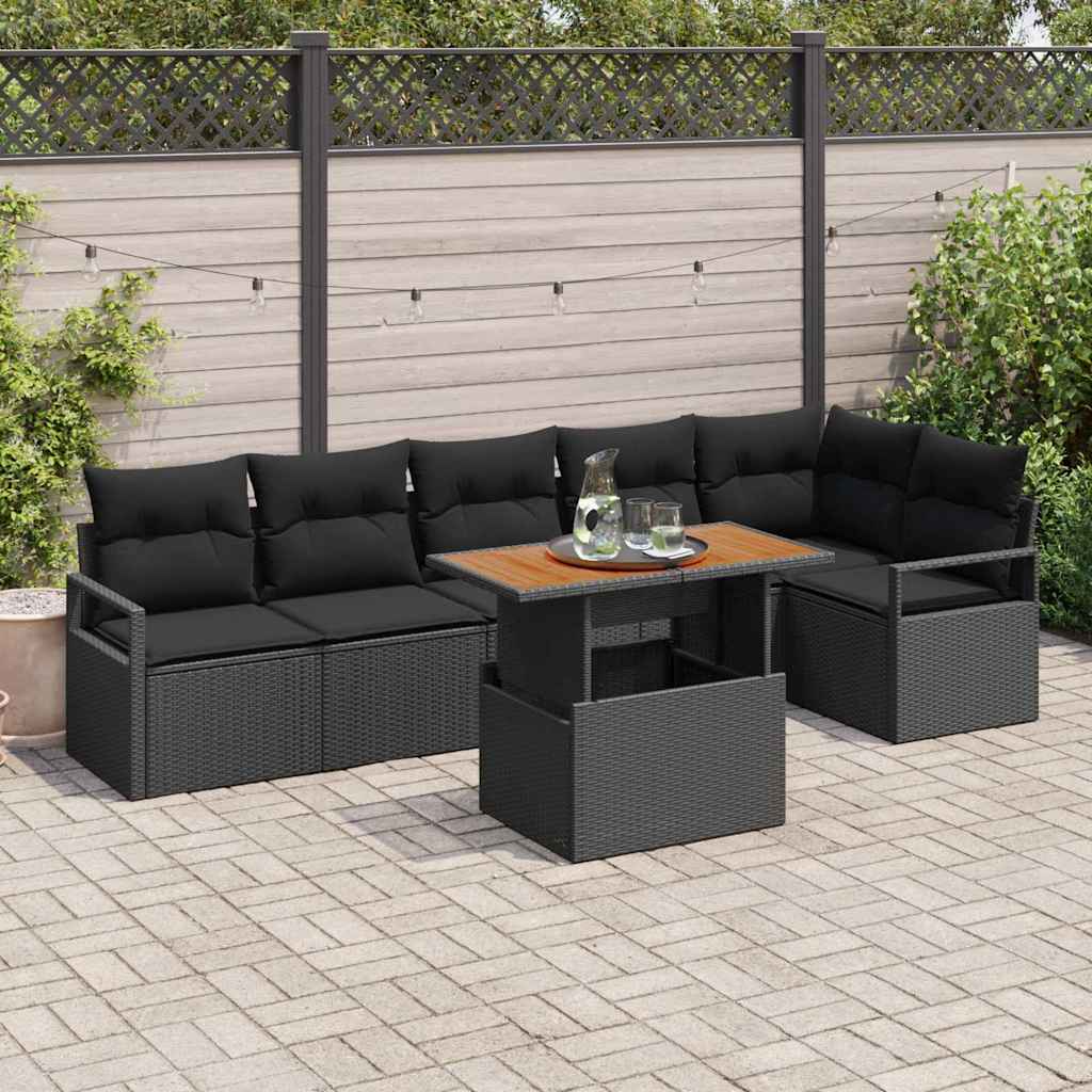 Tuin Sofa Set met opslag 7 pcs Zwart Poly riet is nu te koop bij PeponiXL, paradijselijk wonen!