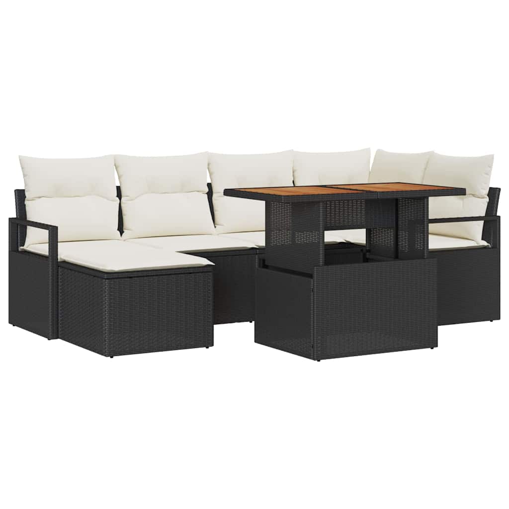 Tuin Sofa Set met opslag 7 pcs Zwart Poly riet is nu te koop bij PeponiXL, paradijselijk wonen!