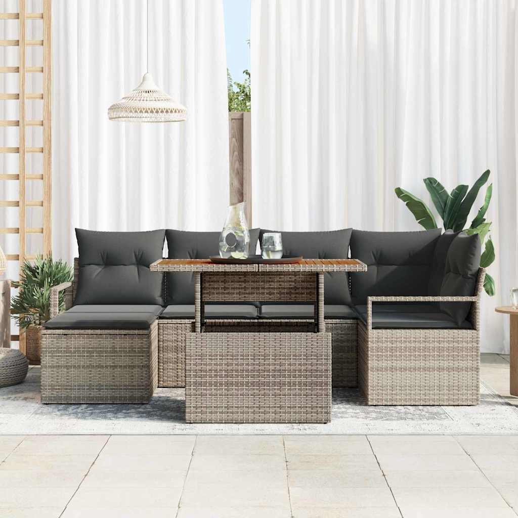 Tuin Sofa Set met opslag 7 pcs Grijs Poly riet is nu te koop bij PeponiXL, paradijselijk wonen!