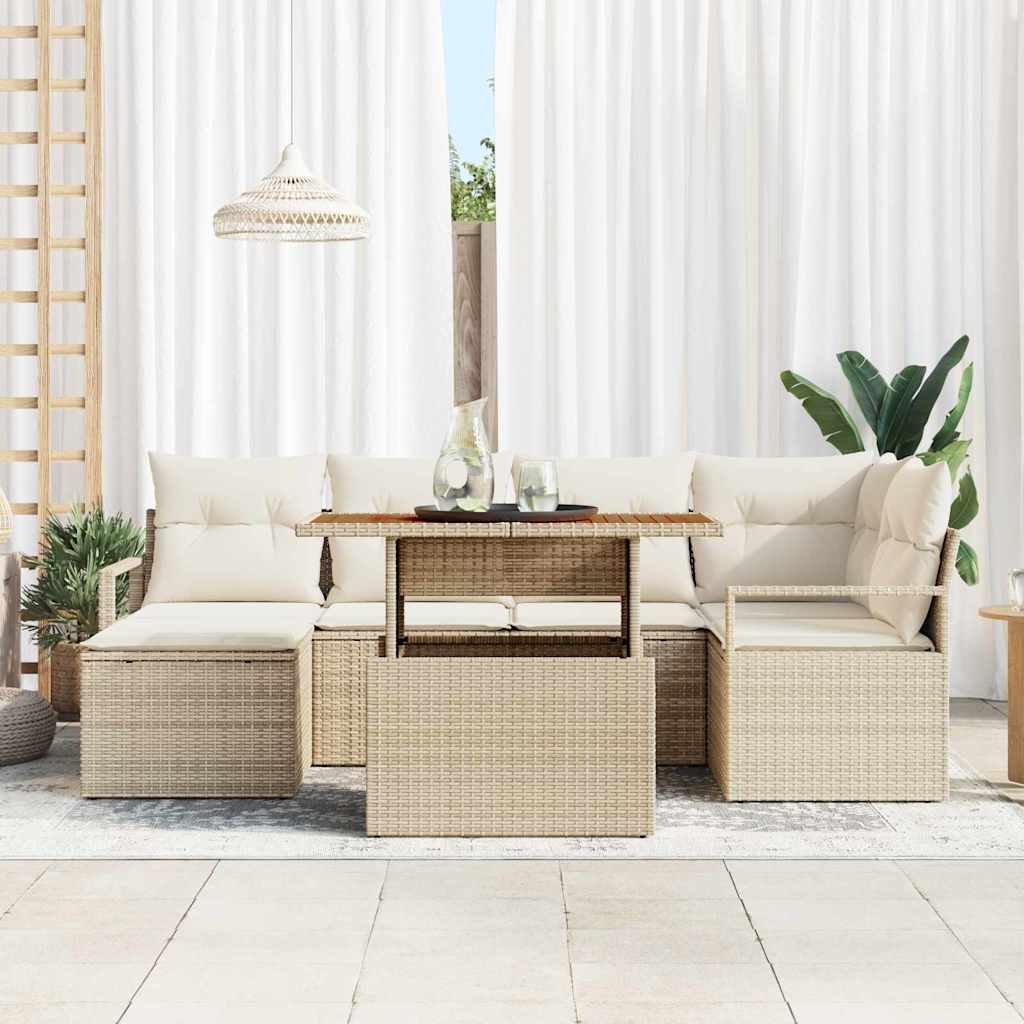 Tuin Sofa Set met opslag 7 pcs Beige Poly riet is nu te koop bij PeponiXL, paradijselijk wonen!
