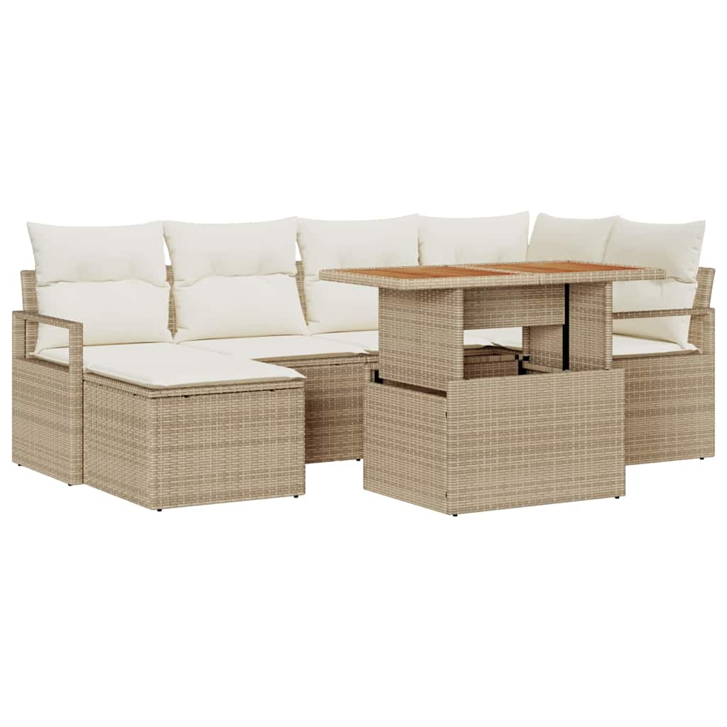 Tuin Sofa Set met opslag 7 pcs Beige Poly riet is nu te koop bij PeponiXL, paradijselijk wonen!