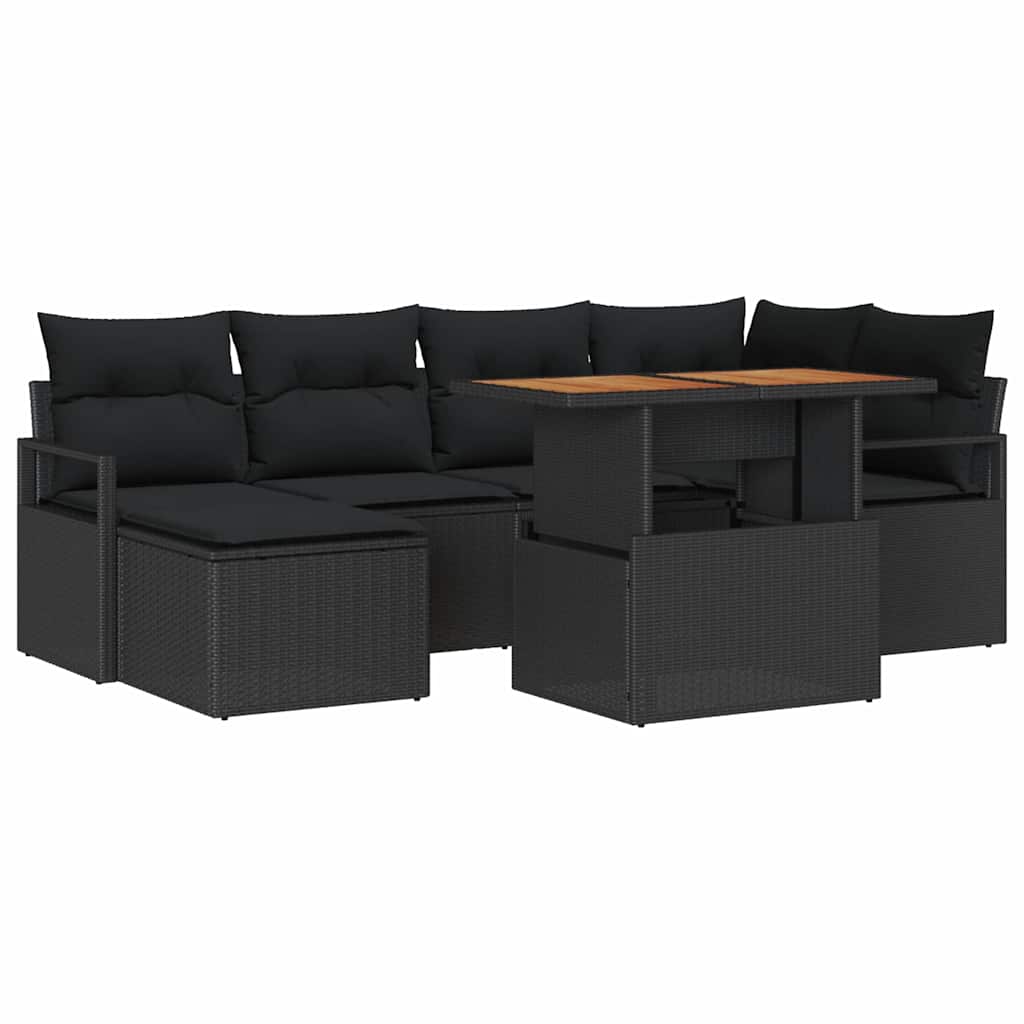 Tuin Sofa Set met opslag 7 pcs Zwart Poly riet is nu te koop bij PeponiXL, paradijselijk wonen!