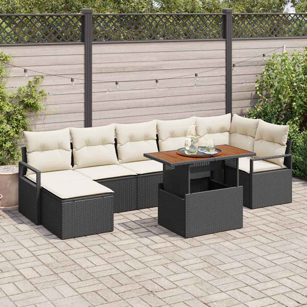 Tuin Sofa Set met opslag 8 pcs Zwart Poly riet is nu te koop bij PeponiXL, paradijselijk wonen!