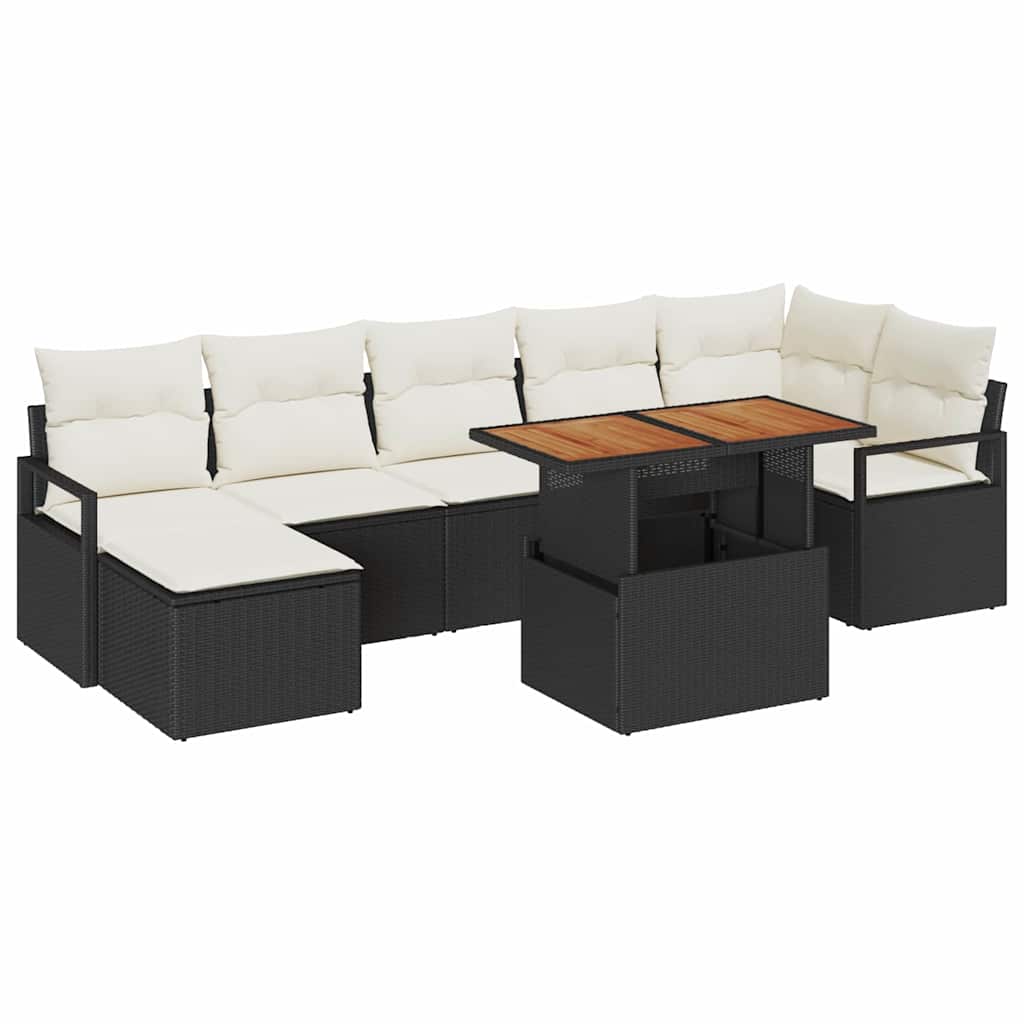 Tuin Sofa Set met opslag 8 pcs Zwart Poly riet is nu te koop bij PeponiXL, paradijselijk wonen!