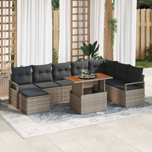 Tuin Sofa Set met opslag 9 pcs Grijs Poly riet is nu te koop bij PeponiXL, paradijselijk wonen!