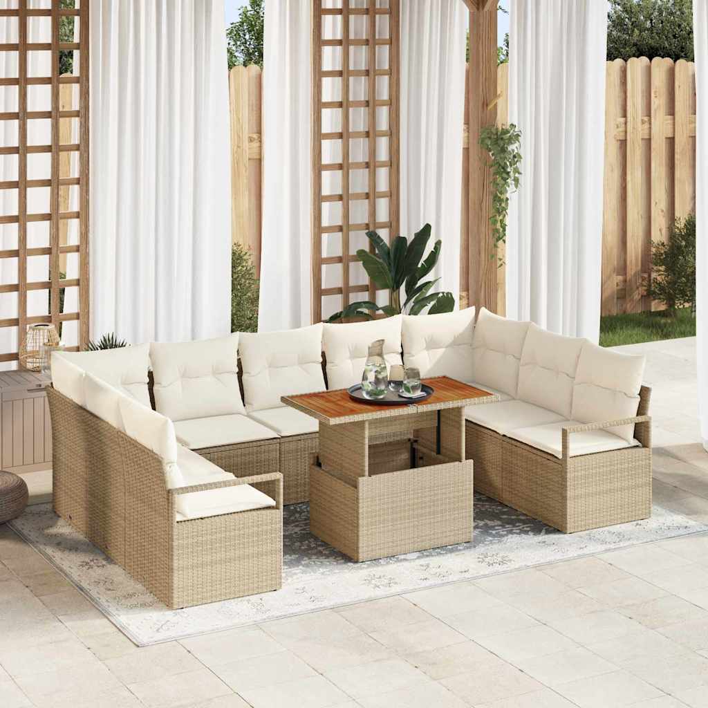 Tuin Sofa Set met opslag 10 pcs Beige Poly riet is nu te koop bij PeponiXL, paradijselijk wonen!